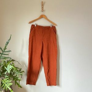 Finisterre red corduroy high waisted pant